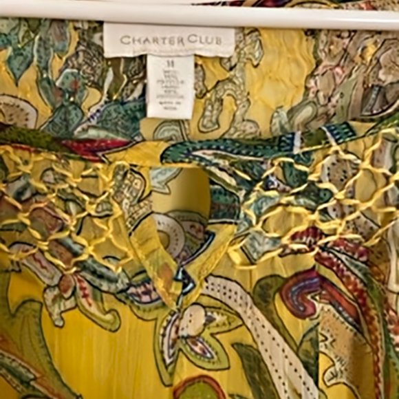 Charter Club Sheer Yellow Background Floral Paisley Print Top w/Camisole Size 14 - Picture 6 of 12